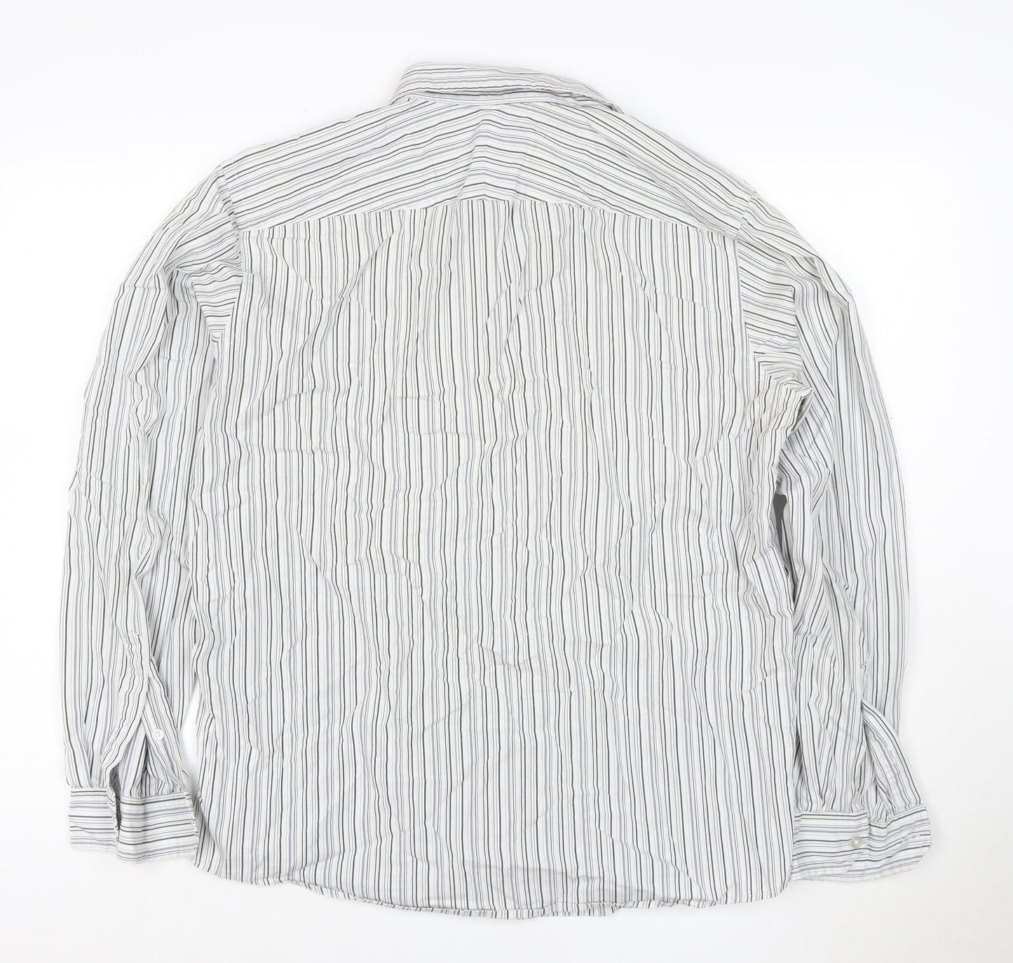 DKNY Men’s White Grey Striped Long Sleeve Button-Up Shirt Size L
