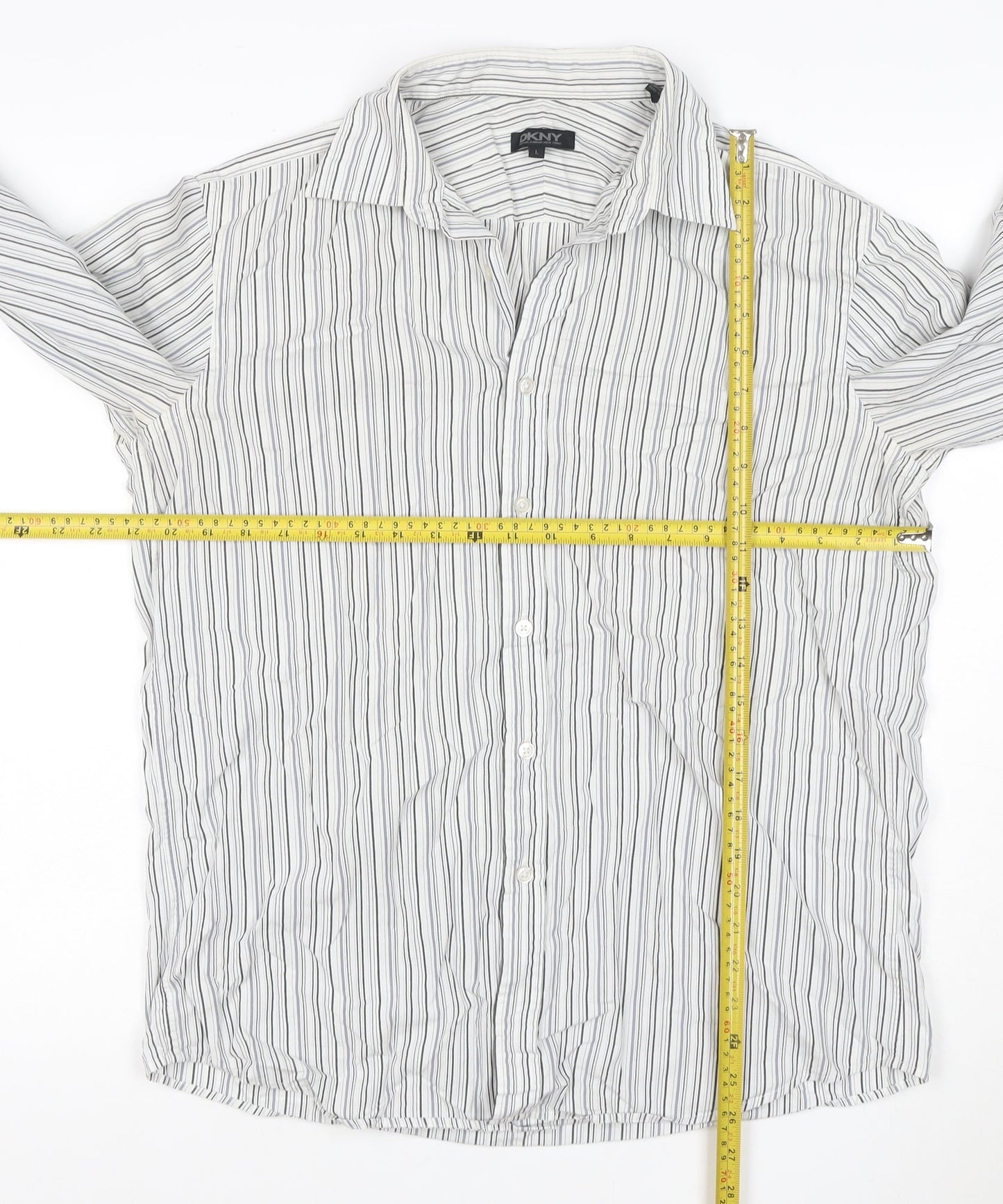 DKNY Men’s White Grey Striped Long Sleeve Button-Up Shirt Size L