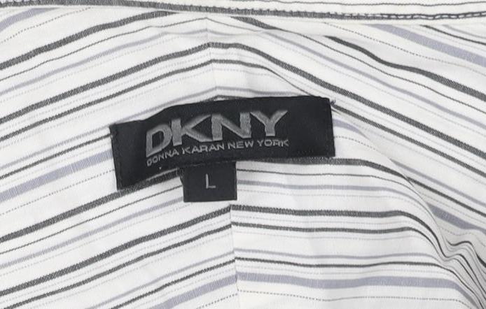 DKNY Men’s White Grey Striped Long Sleeve Button-Up Shirt Size L