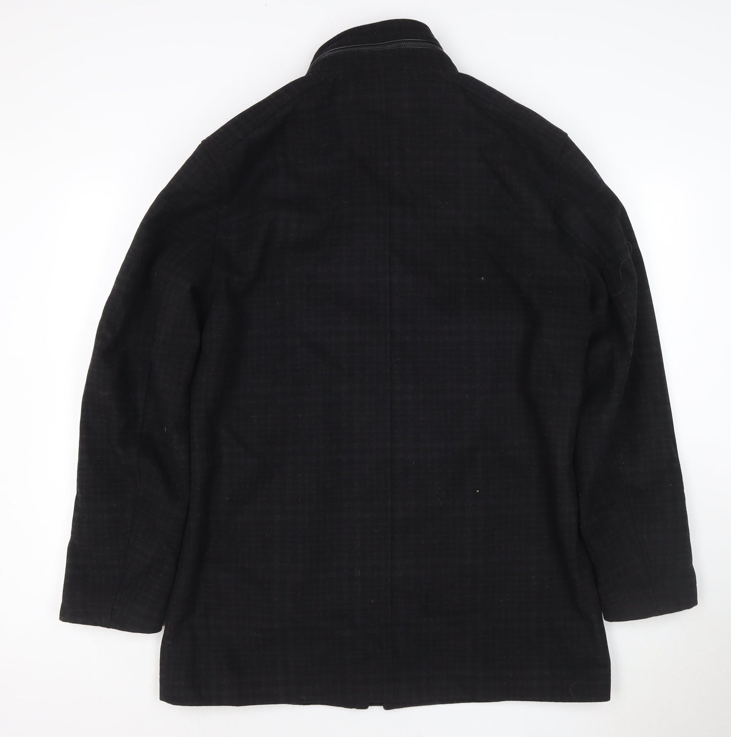 River Island Men Black Check Wool Blend Zip Overcoat UK L