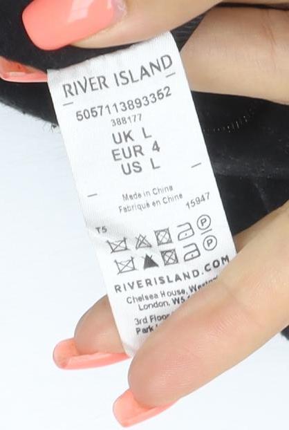 River Island Men Black Check Wool Blend Zip Overcoat UK L