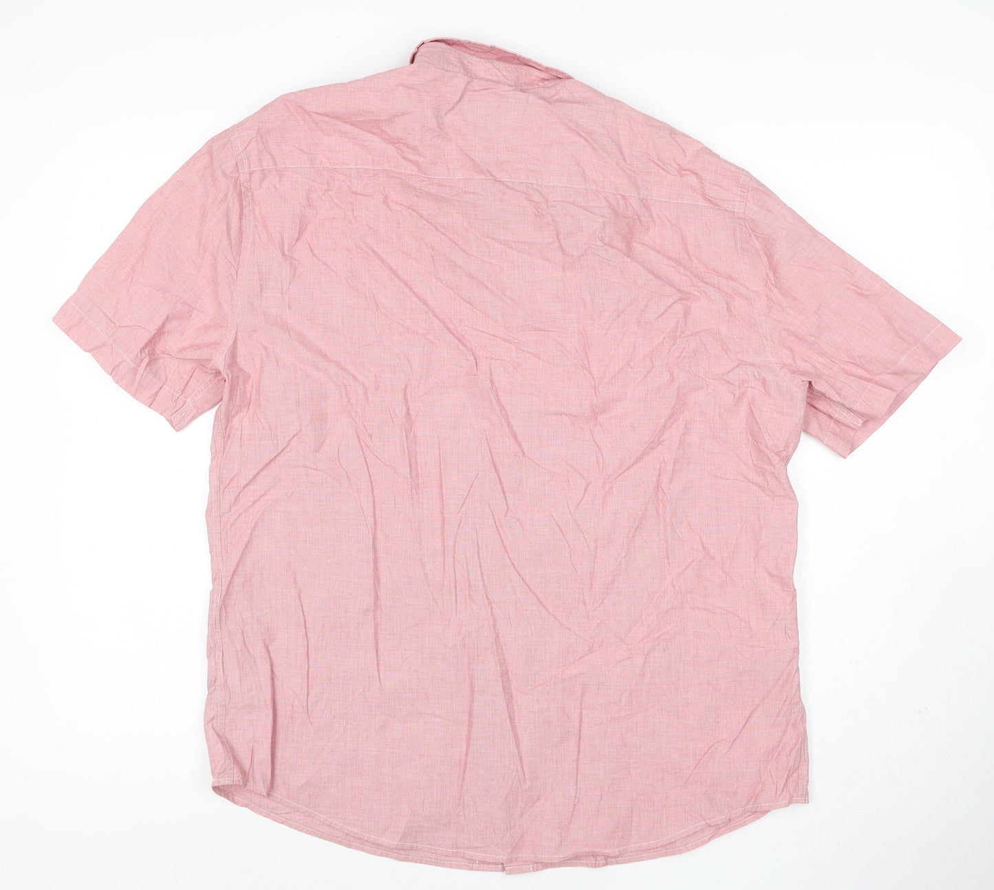 Marks & Spencer Men Pink L Regular Cotton Short Sleeve Button-Up Shirt