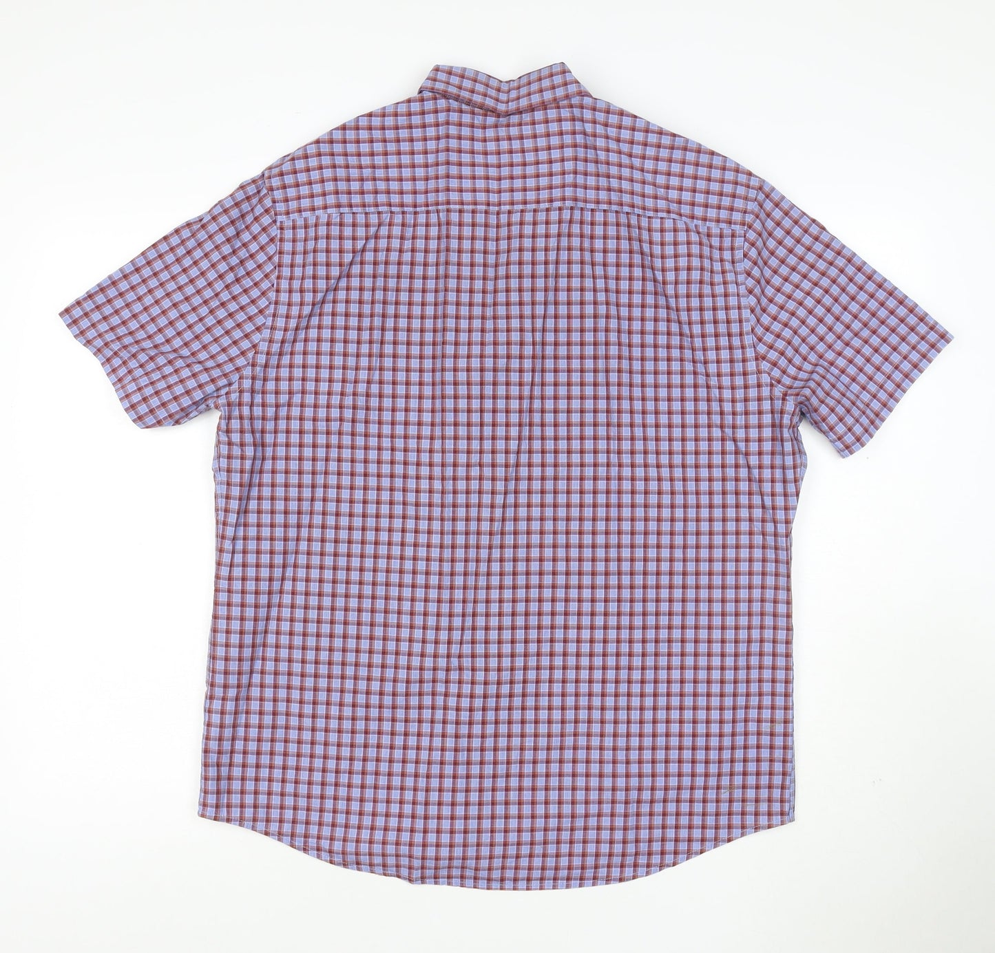 Marks and Spencer Men Blue Check Cotton Short Sleeve Shirt L Button-Down