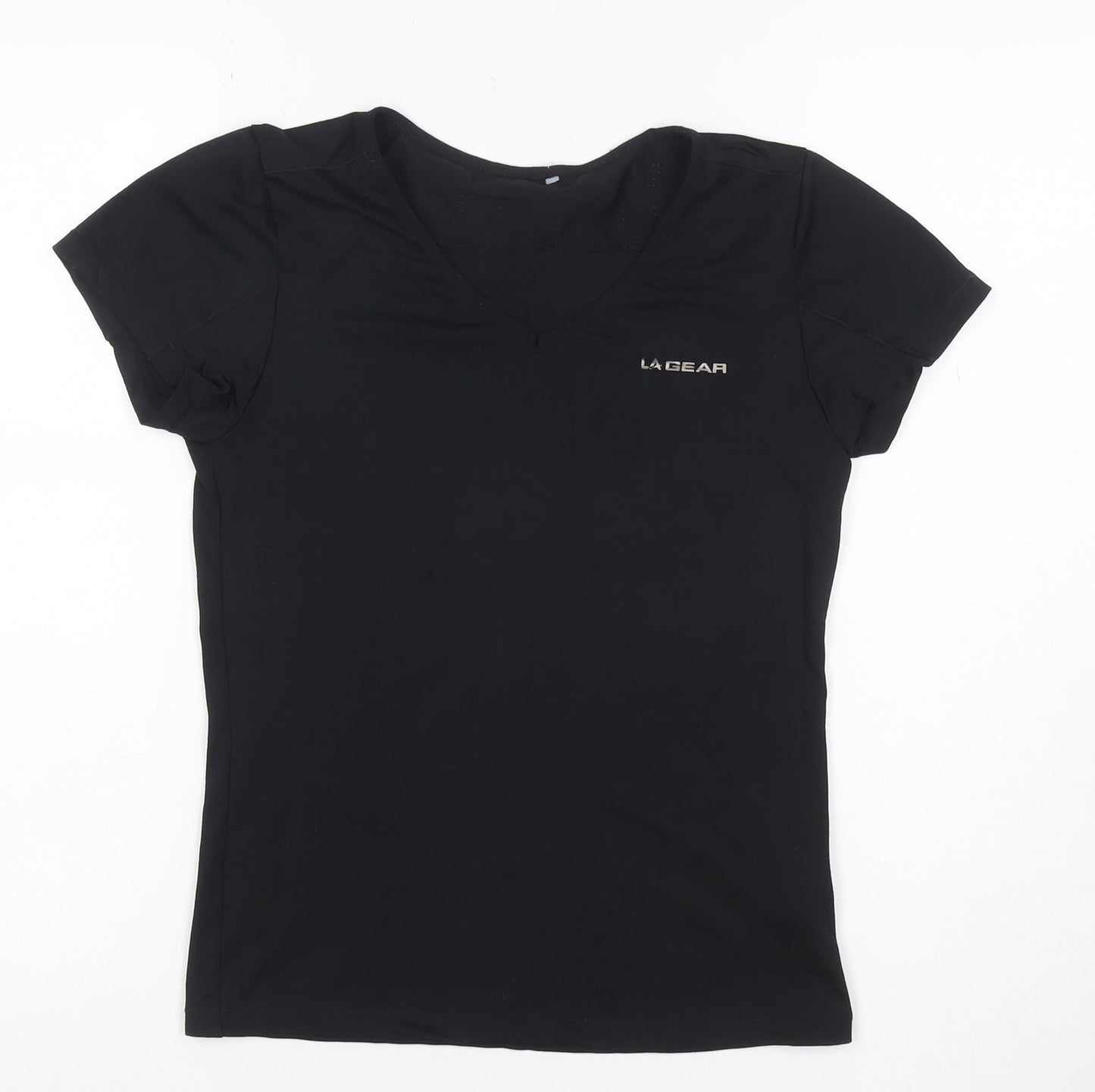 LA Gear Women Black UK 12 Athletic V-Neck Short Sleeve T-Shirt