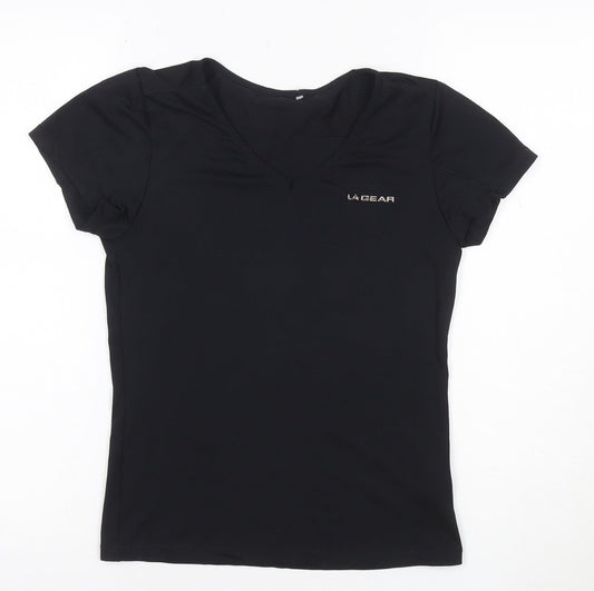 LA Gear Women Black UK 12 Athletic V-Neck Short Sleeve T-Shirt