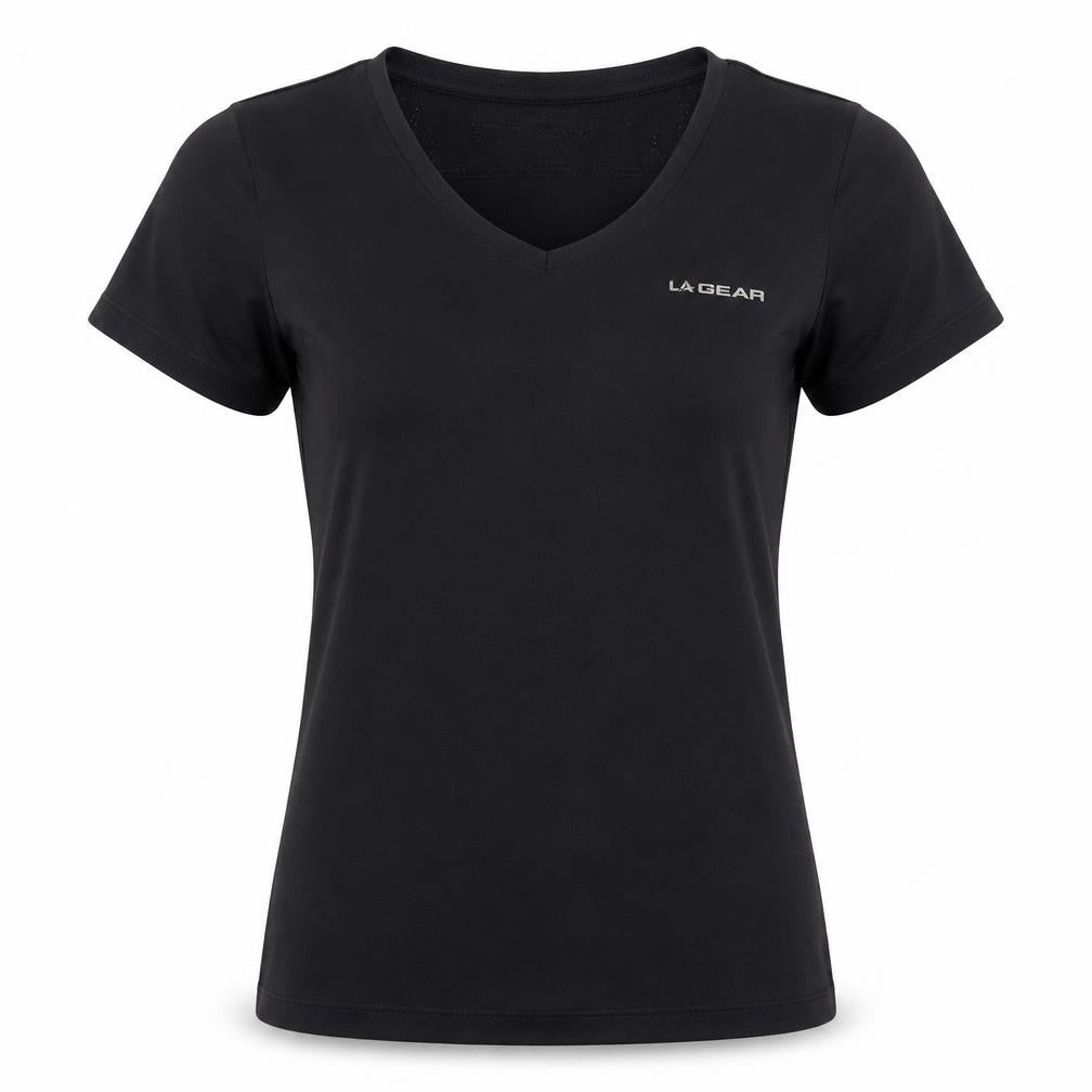 LA Gear Women Black UK 12 Athletic V-Neck Short Sleeve T-Shirt