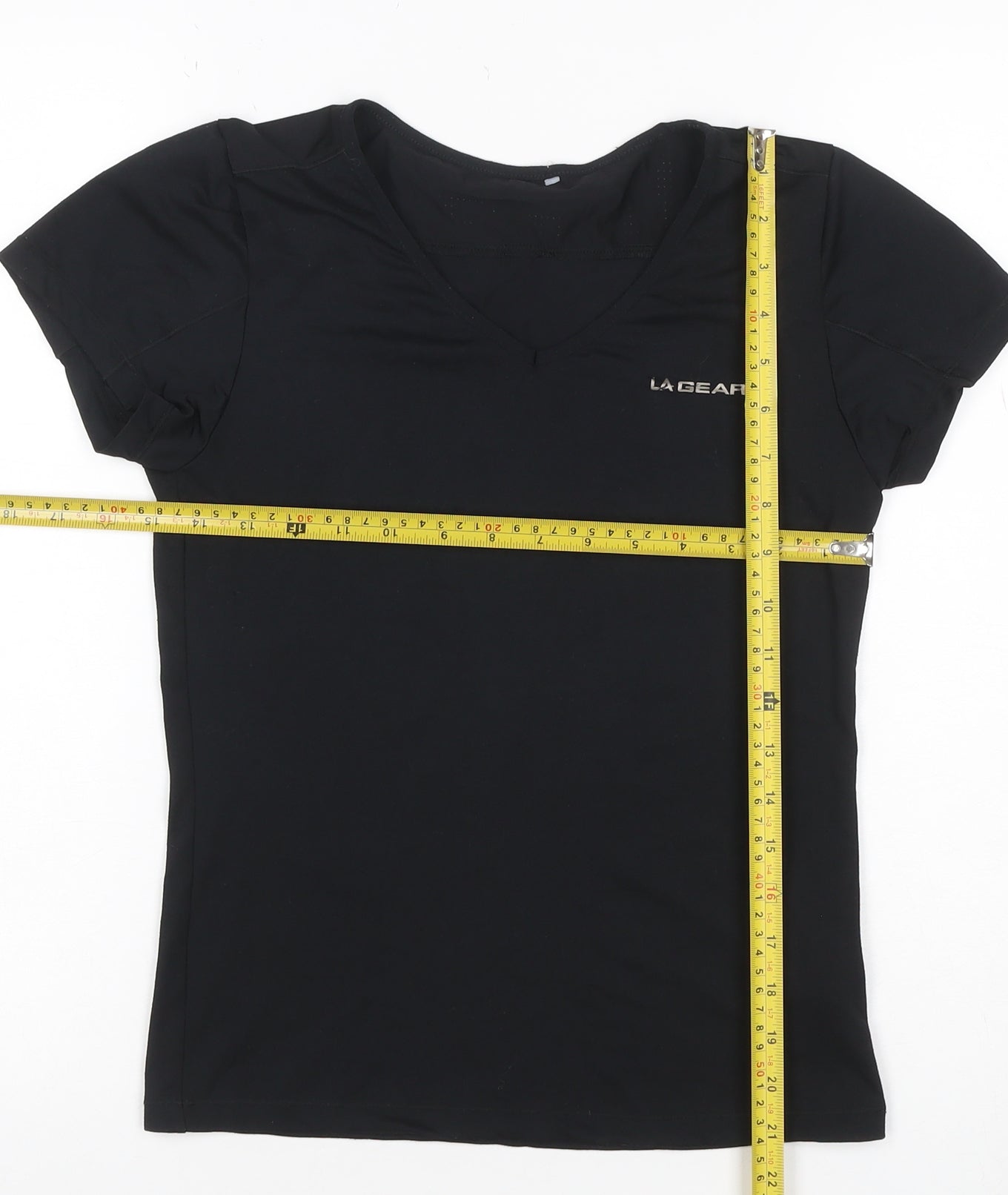LA Gear Women Black UK 12 Athletic V-Neck Short Sleeve T-Shirt