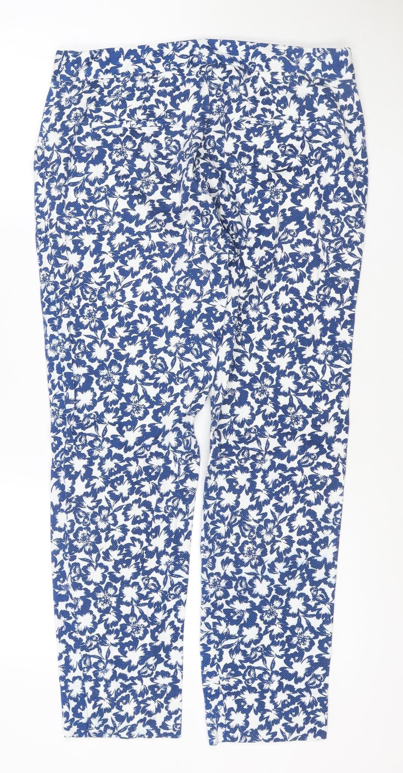 Warehouse Women’s Blue Floral Cropped Skinny Trousers UK 12 Stretch