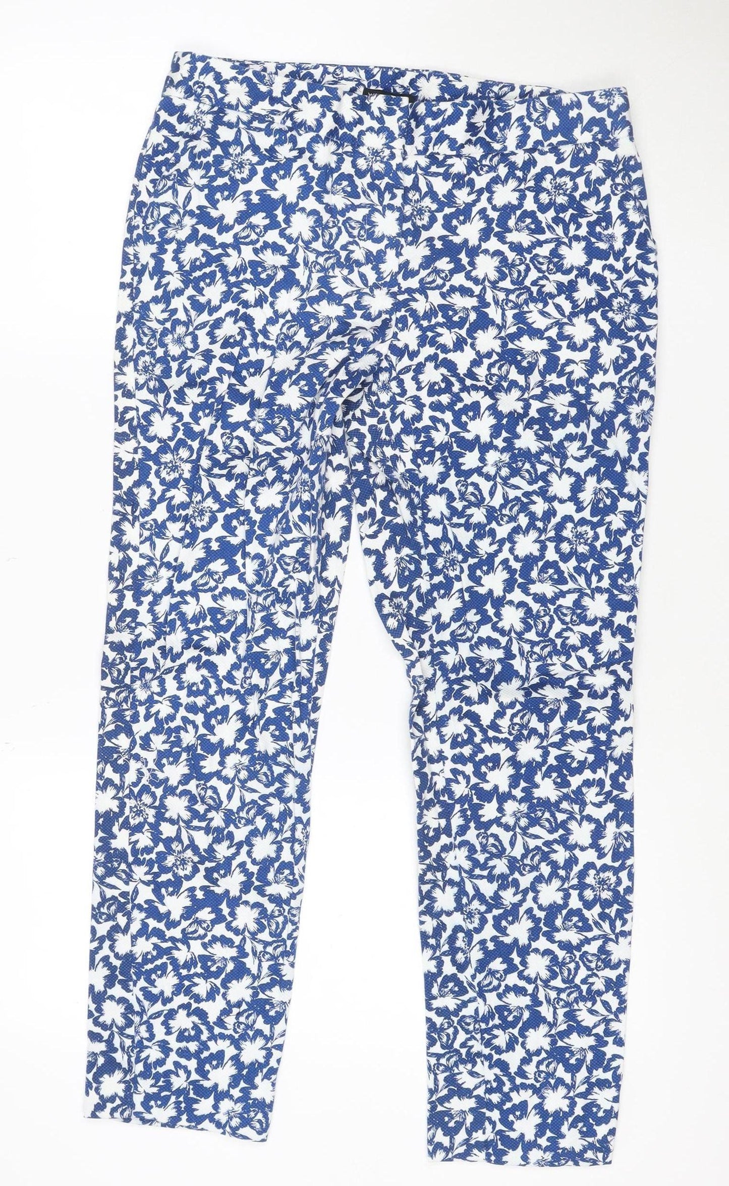 Warehouse Women’s Blue Floral Cropped Skinny Trousers UK 12 Stretch