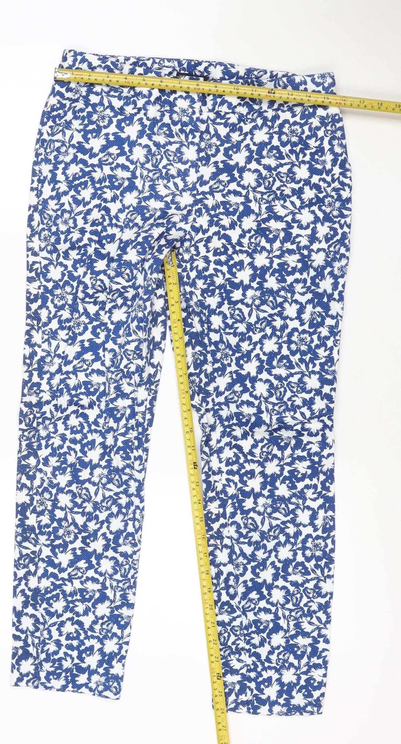 Warehouse Women’s Blue Floral Cropped Skinny Trousers UK 12 Stretch