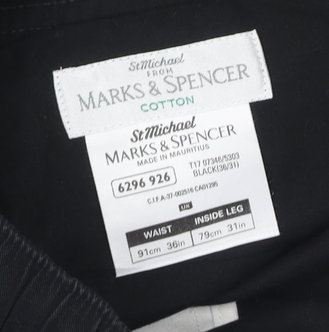 Marks & Spencer Men’s Black 36W 31L Cotton Straight Trousers