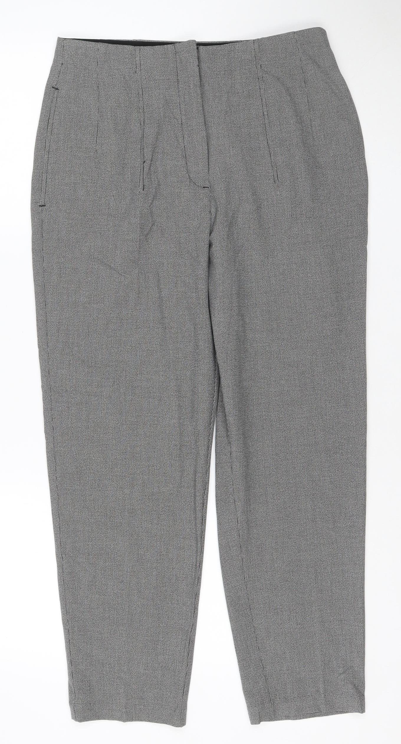 Marks & Spencer Women Grey Check Trousers UK 12 Regular Stretch Workwear