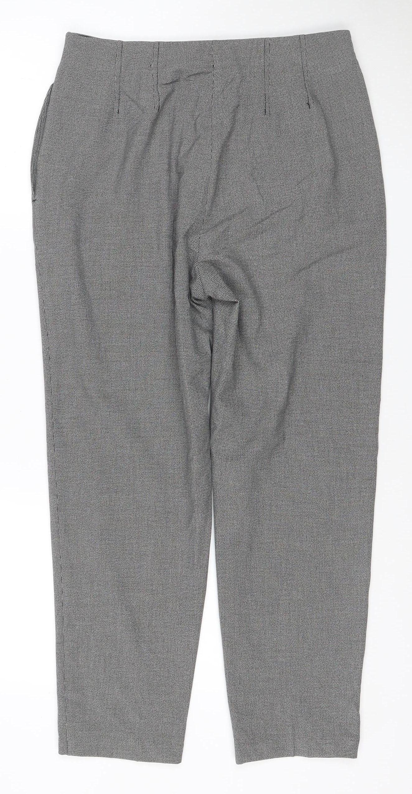 Marks & Spencer Women Grey Check Trousers UK 12 Regular Stretch Workwear