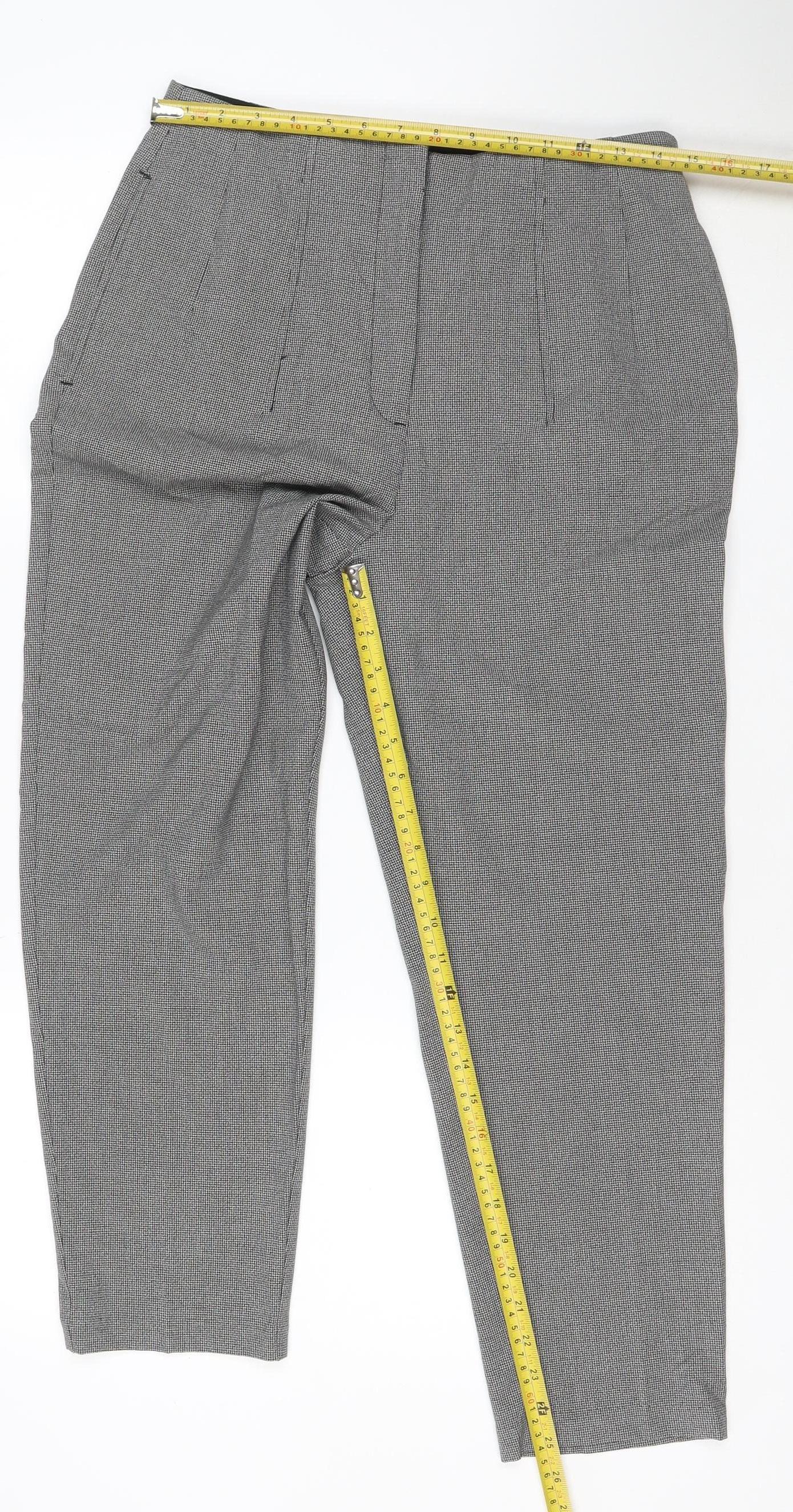 Marks & Spencer Women Grey Check Trousers UK 12 Regular Stretch Workwear
