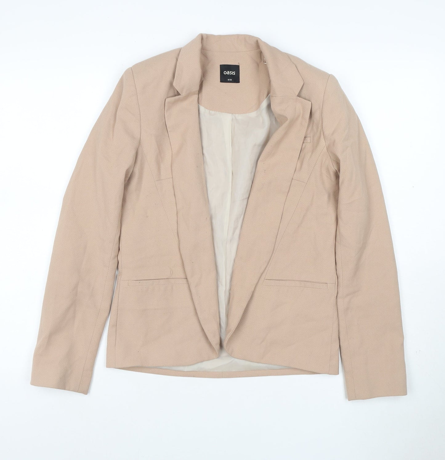 Oasis Women Beige UK 8 Tailored Lined Notch Lapel Blazer Jacket
