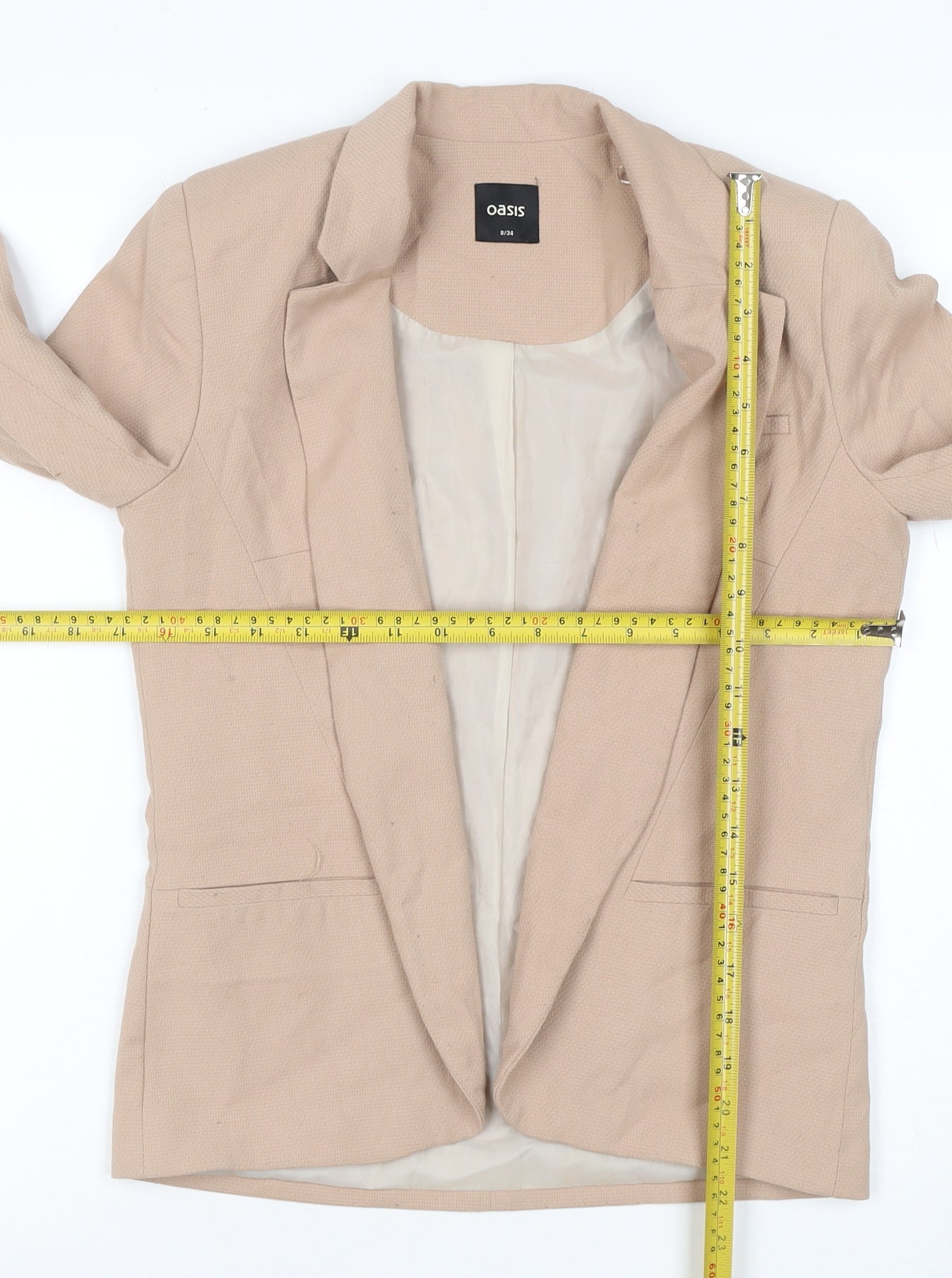 Oasis Women Beige UK 8 Tailored Lined Notch Lapel Blazer Jacket