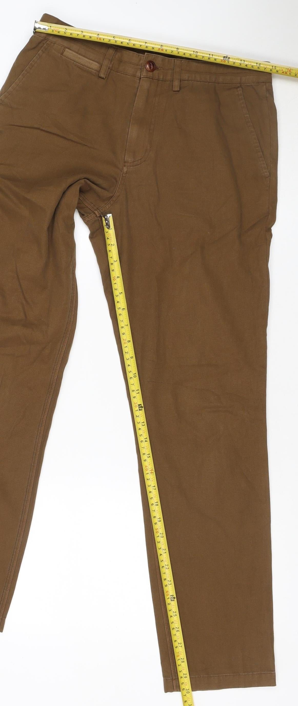 Fred Perry Men’s Brown 30R Cotton Chino Straight Trousers