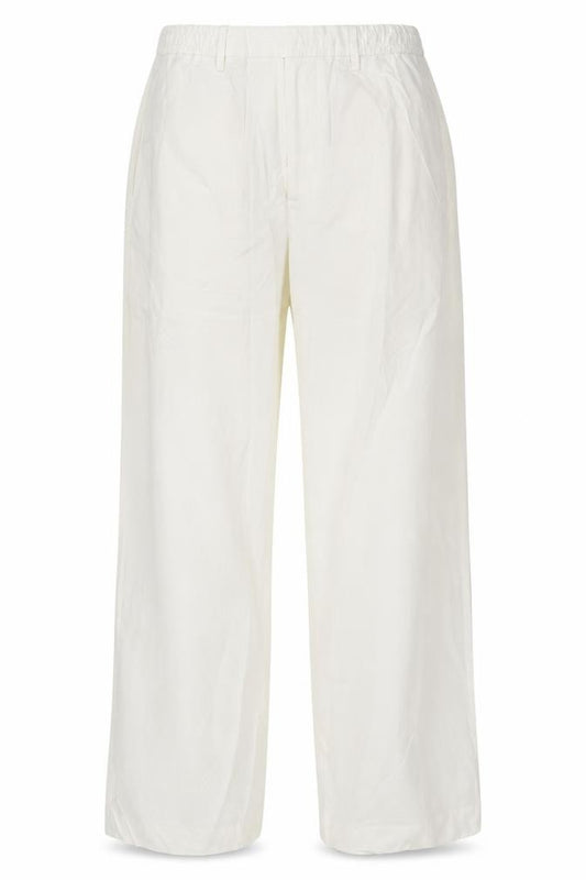 Zara Women Ivory M Wide Leg Mid Rise Cotton Drawstring Trousers
