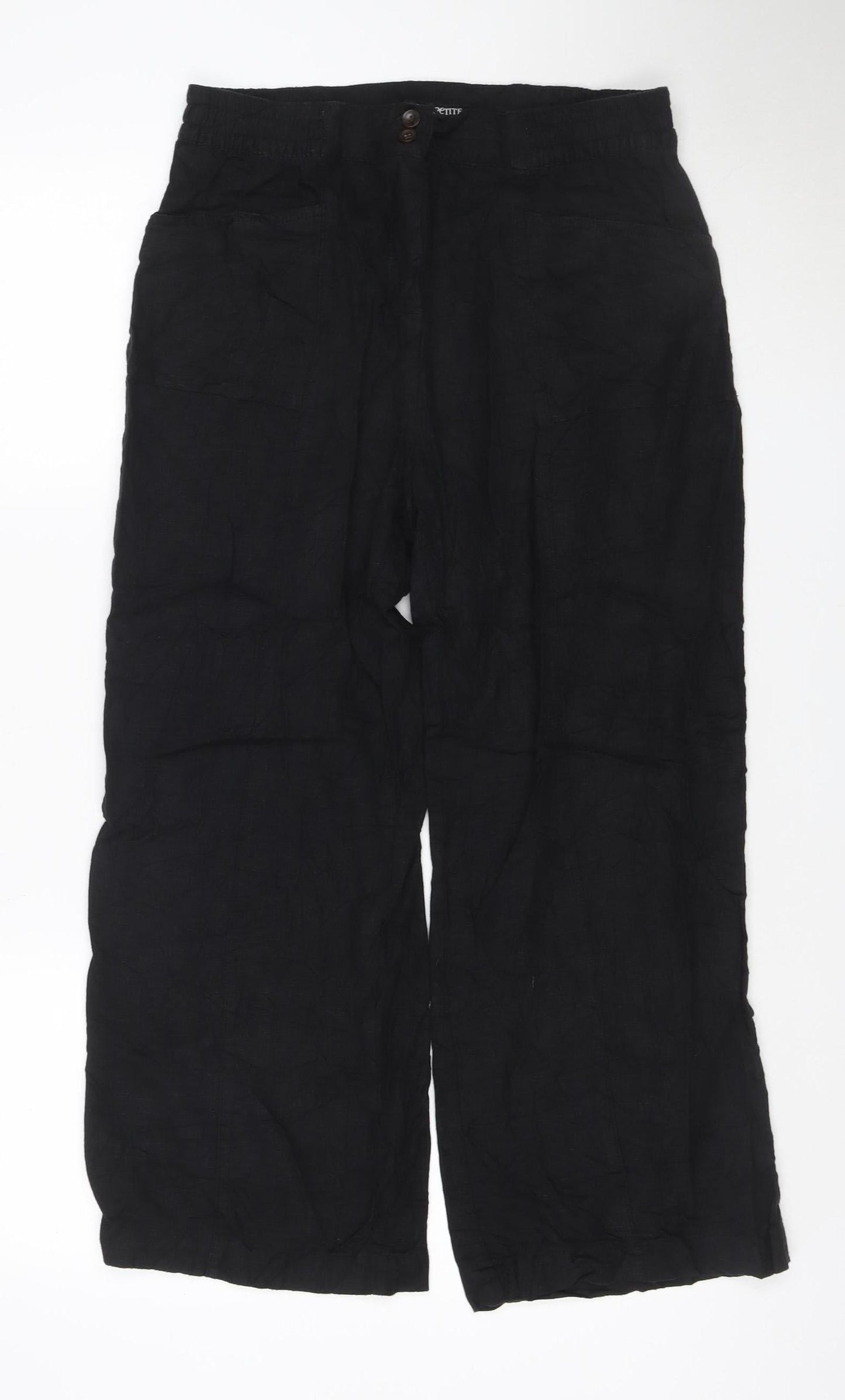 Next Women Black Linen Cargo Trousers Petite UK 12 Straight Leg
