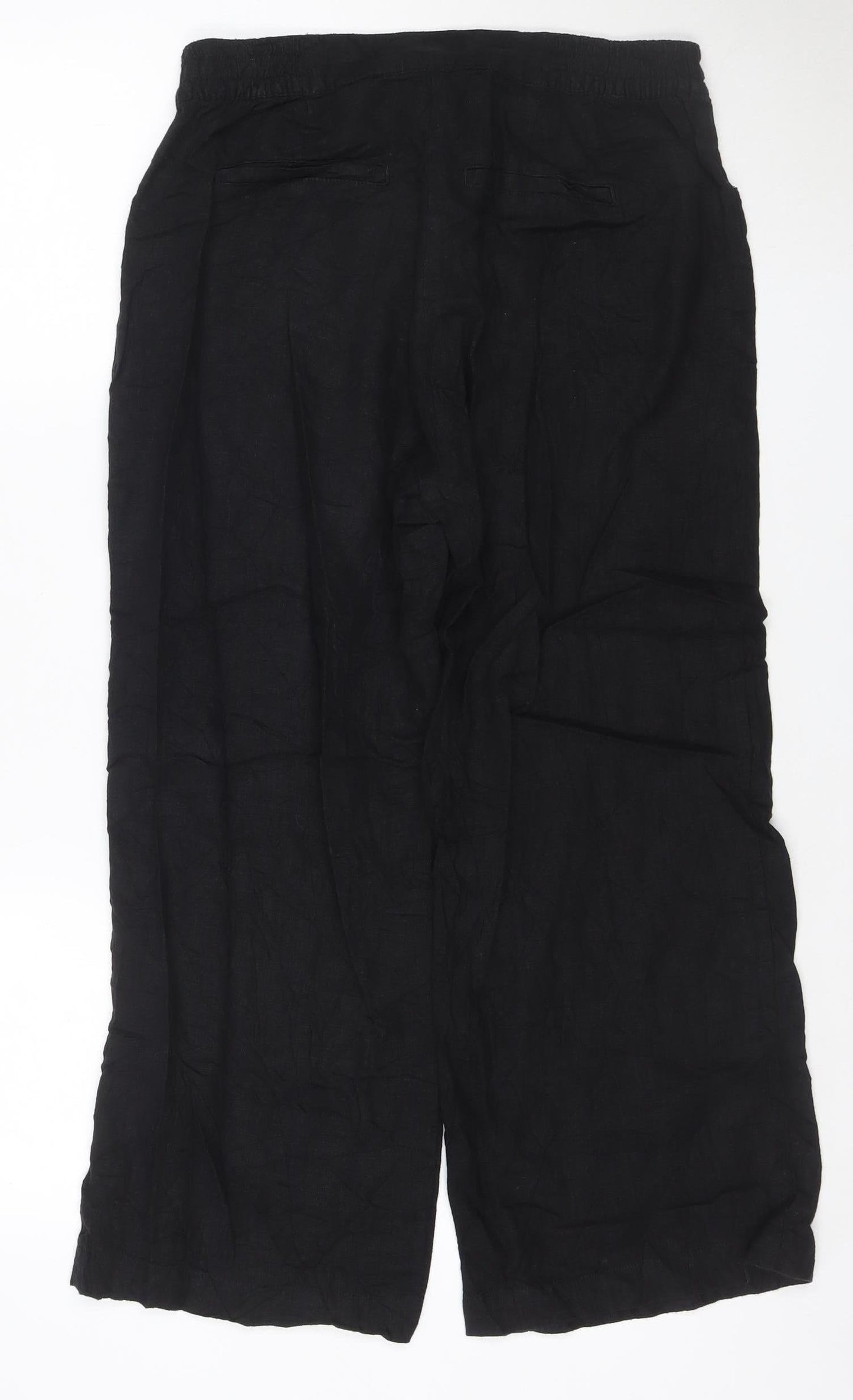 Next Women Black Linen Cargo Trousers Petite UK 12 Straight Leg