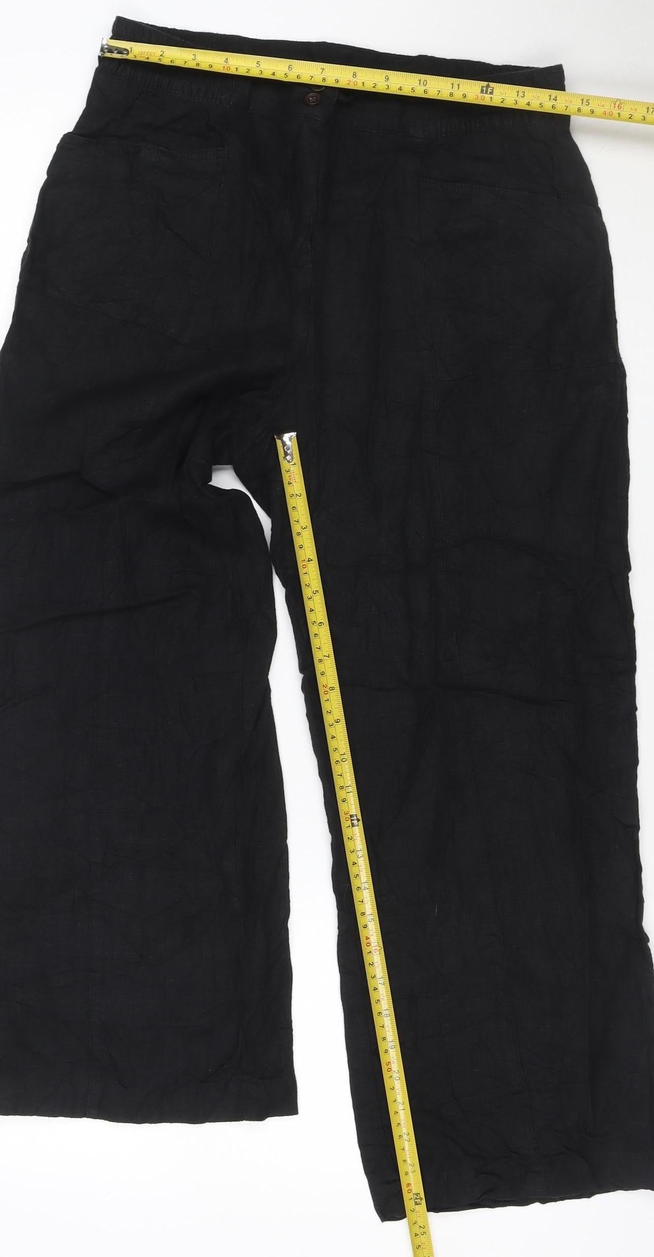 Next Women Black Linen Cargo Trousers Petite UK 12 Straight Leg