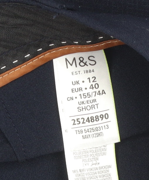 Marks and Spencer Women’s Navy Blue UK 12 Short Tailored Dress Trousers