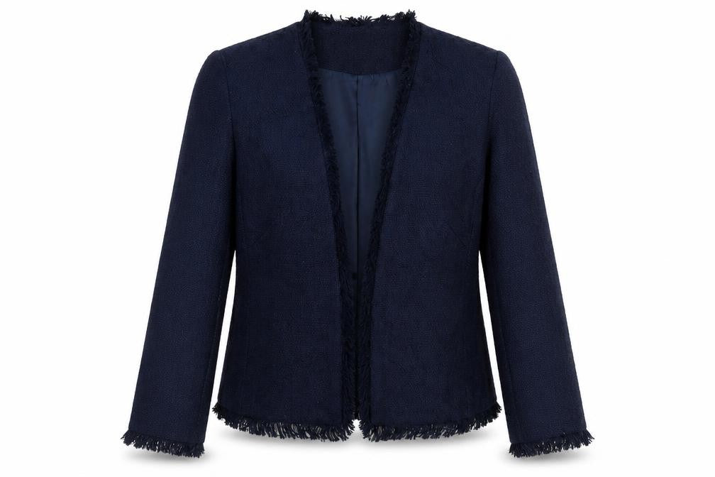 Fenn Wright Manson Women Blue Size 12 Bouclé Fringe Blazer Jacket