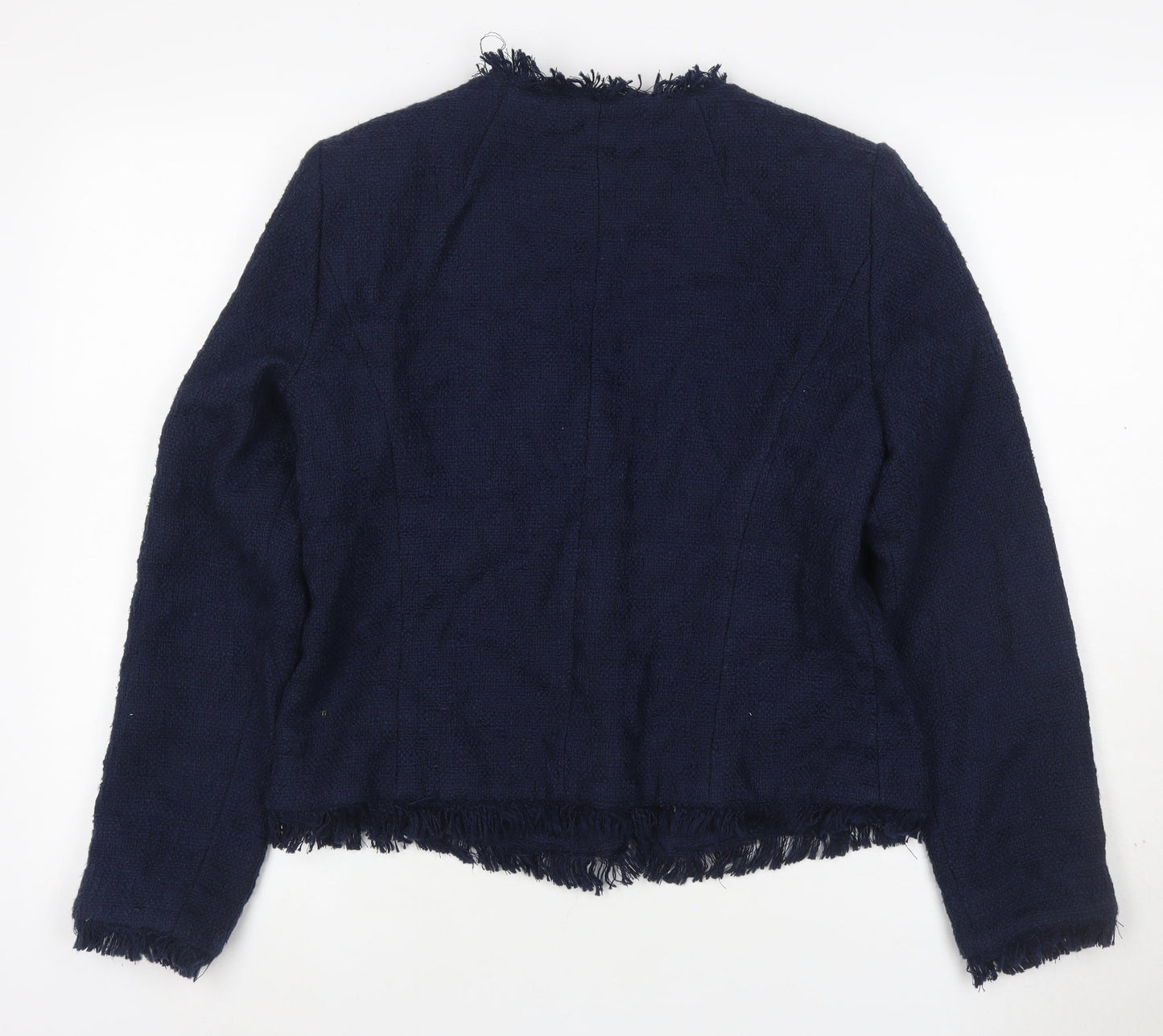 Finn Wright Manson Women Blue Size 12 Bouclé Fringe Blazer Jacket