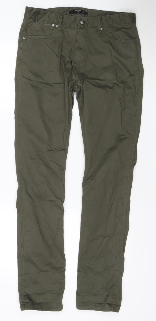 Mango Man Green 32in Regular Straight Stretch Cotton Trousers