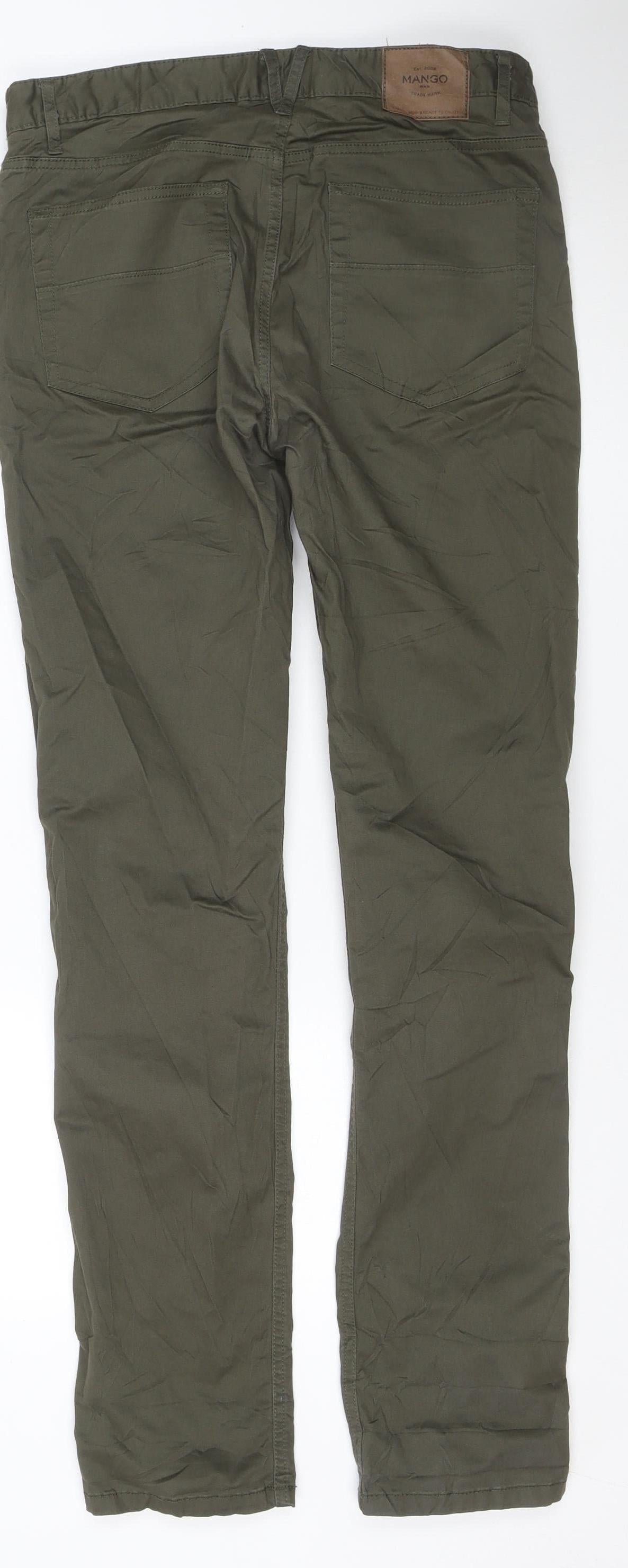 Mango Man Green 32in Regular Straight Stretch Cotton Trousers