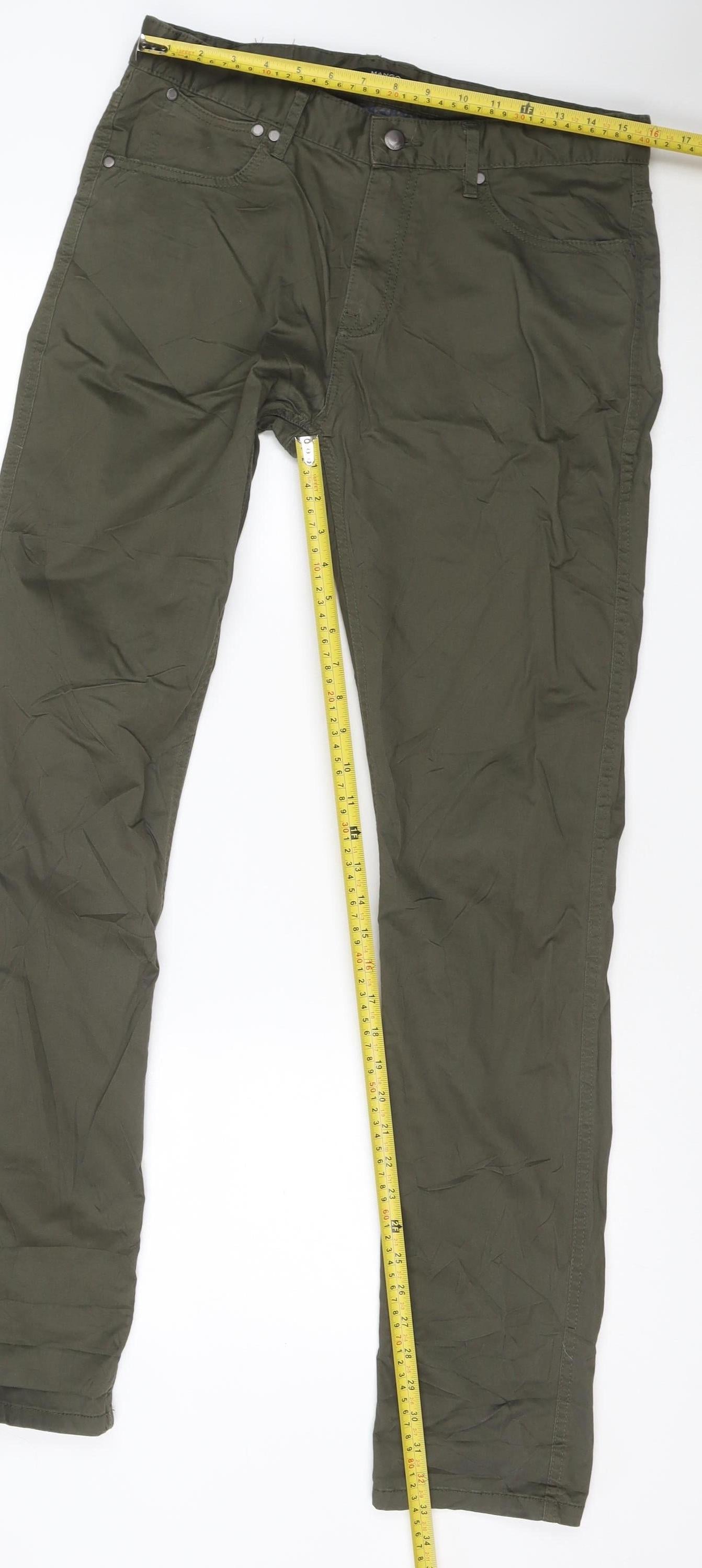 Mango Man Green 32in Regular Straight Stretch Cotton Trousers