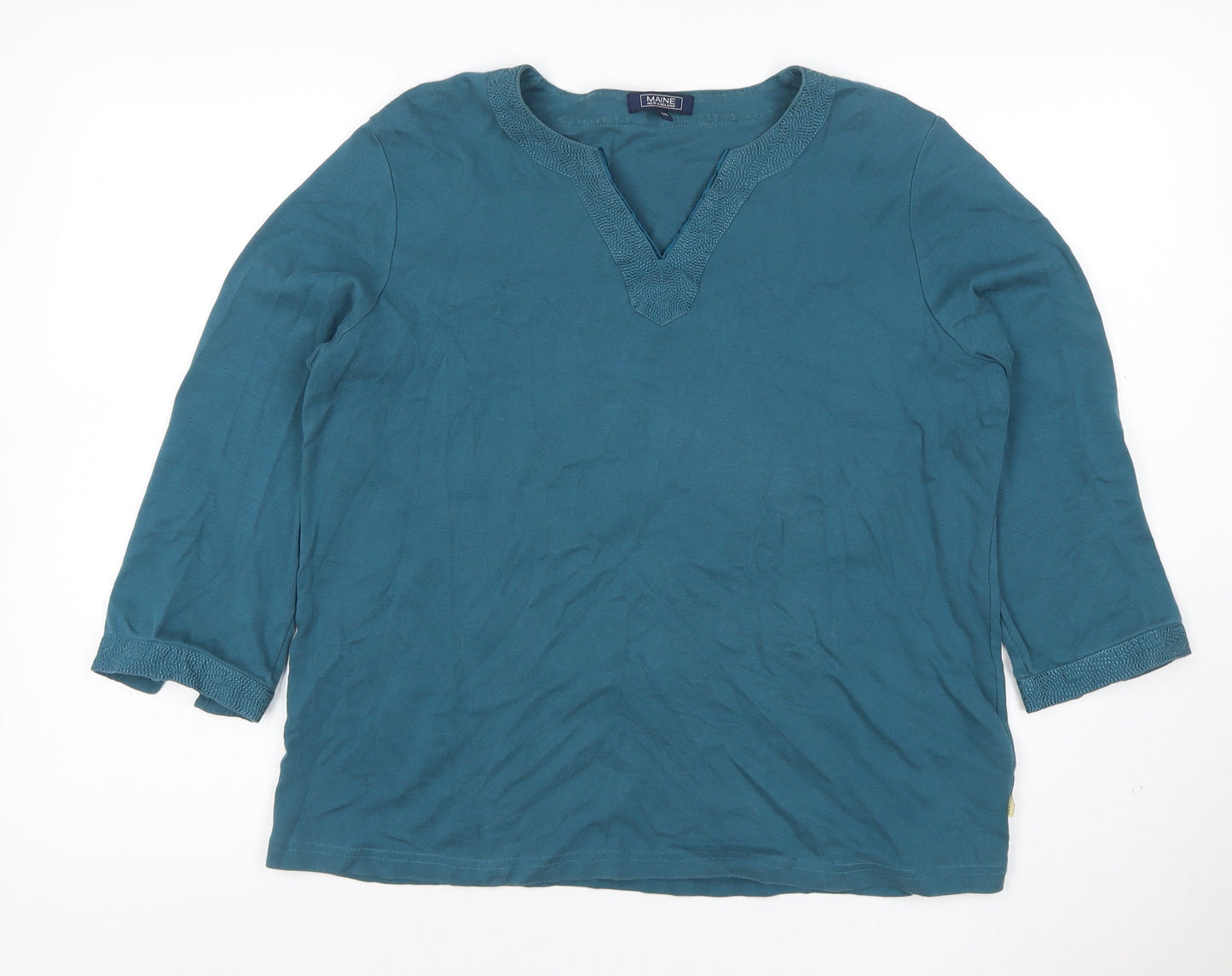 Maine New England Women's Blue Size 20 V-Neck 3/4 Sleeve Jersey Top