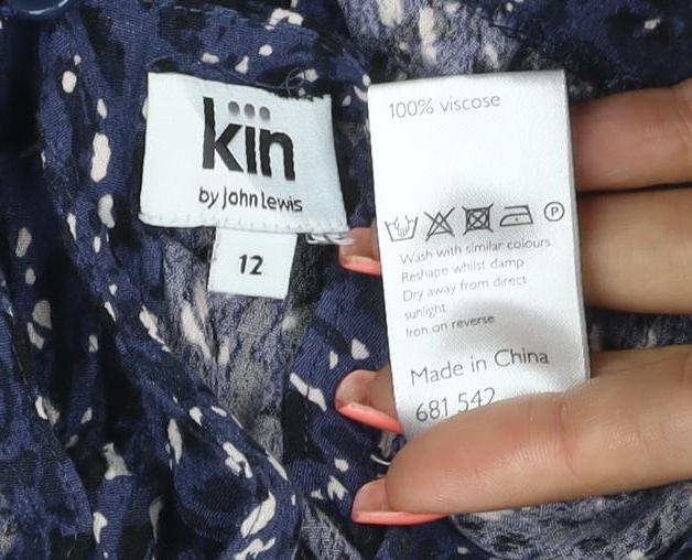 Kin by John Lewis Women’s Blue Animal Print Bell Sleeve Blouse Size 12