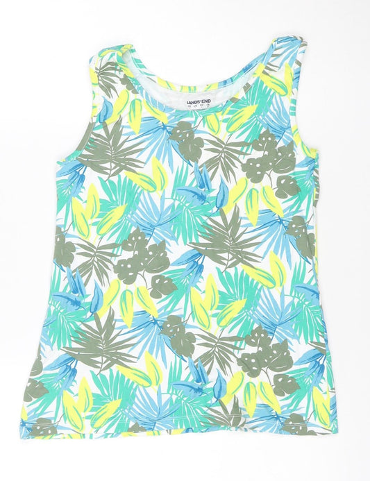 Lands' End Women Multicoloured S One Shoulder Tropical Cotton T-Shirt
