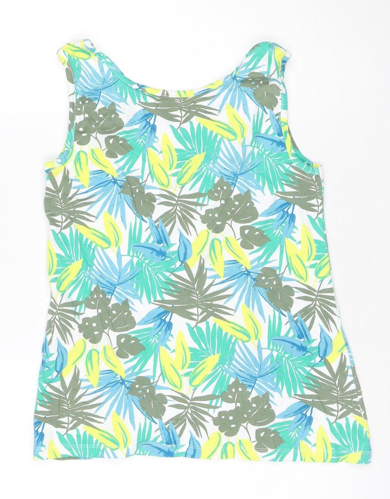 Lands' End Women Multicoloured S One Shoulder Tropical Cotton T-Shirt