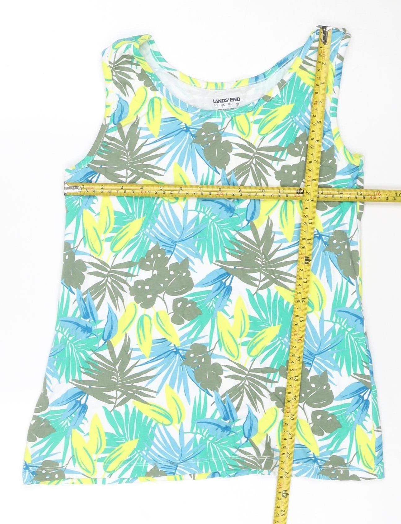 Lands' End Women Multicoloured S One Shoulder Tropical Cotton T-Shirt