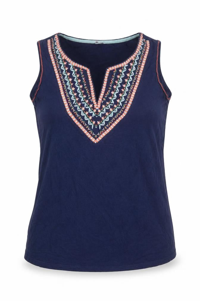 Bella Women’s Navy UK 12 Embroidered Bohemian Sleeveless Tank Top