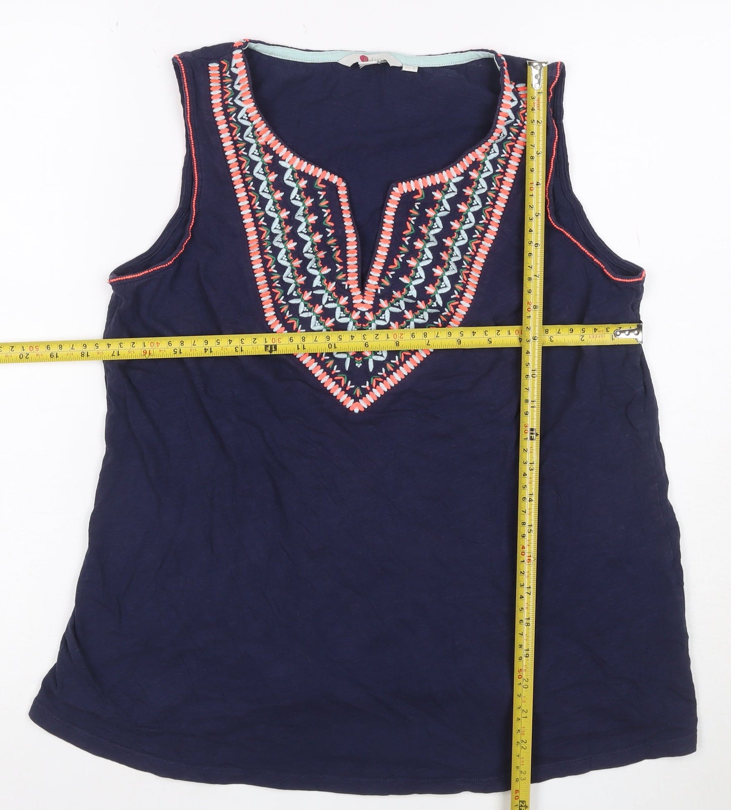 Bella Women’s Navy UK 12 Embroidered Bohemian Sleeveless Tank Top