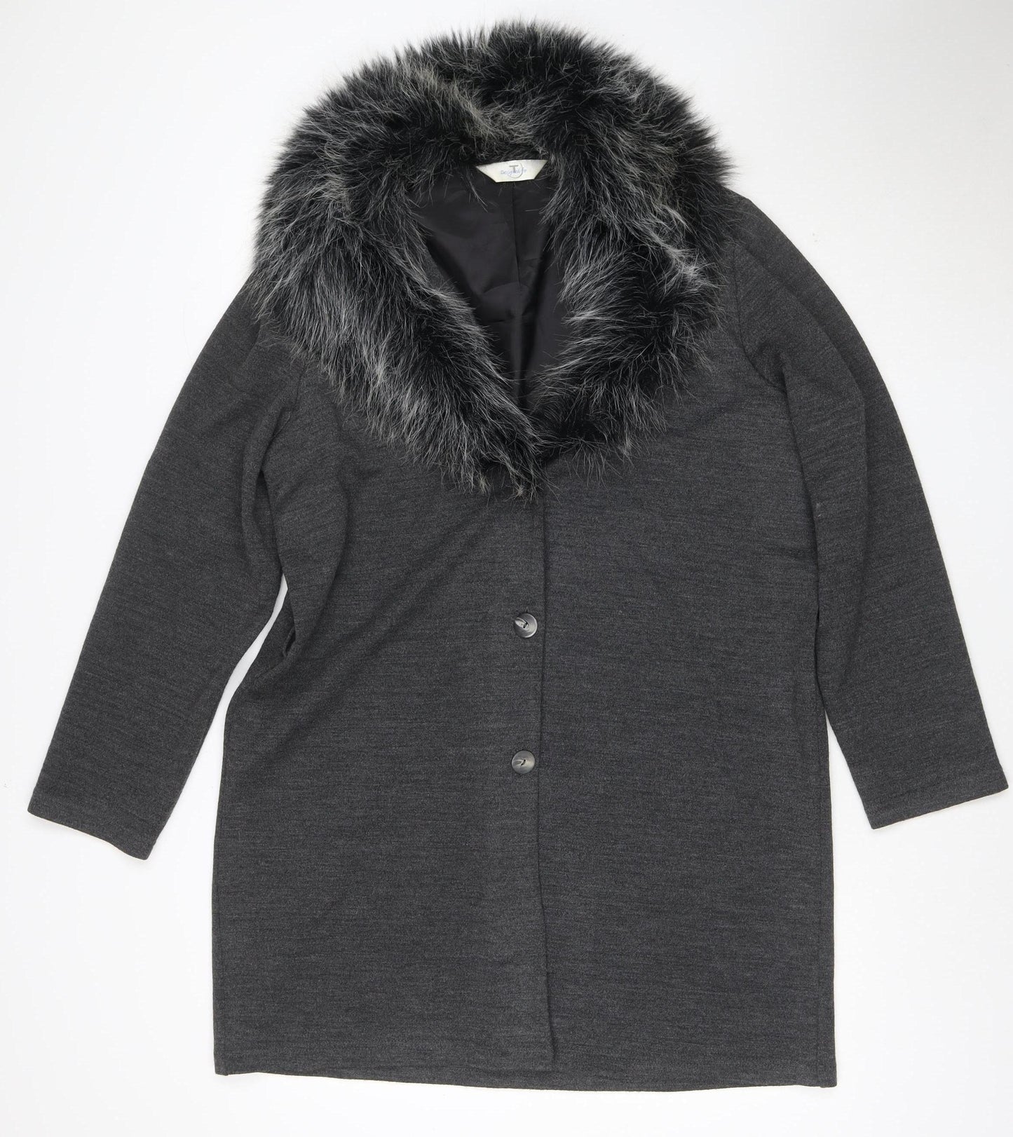 TU Women's Grey UK 18 Faux Fur Trim Overcoat Button Long Sleeve