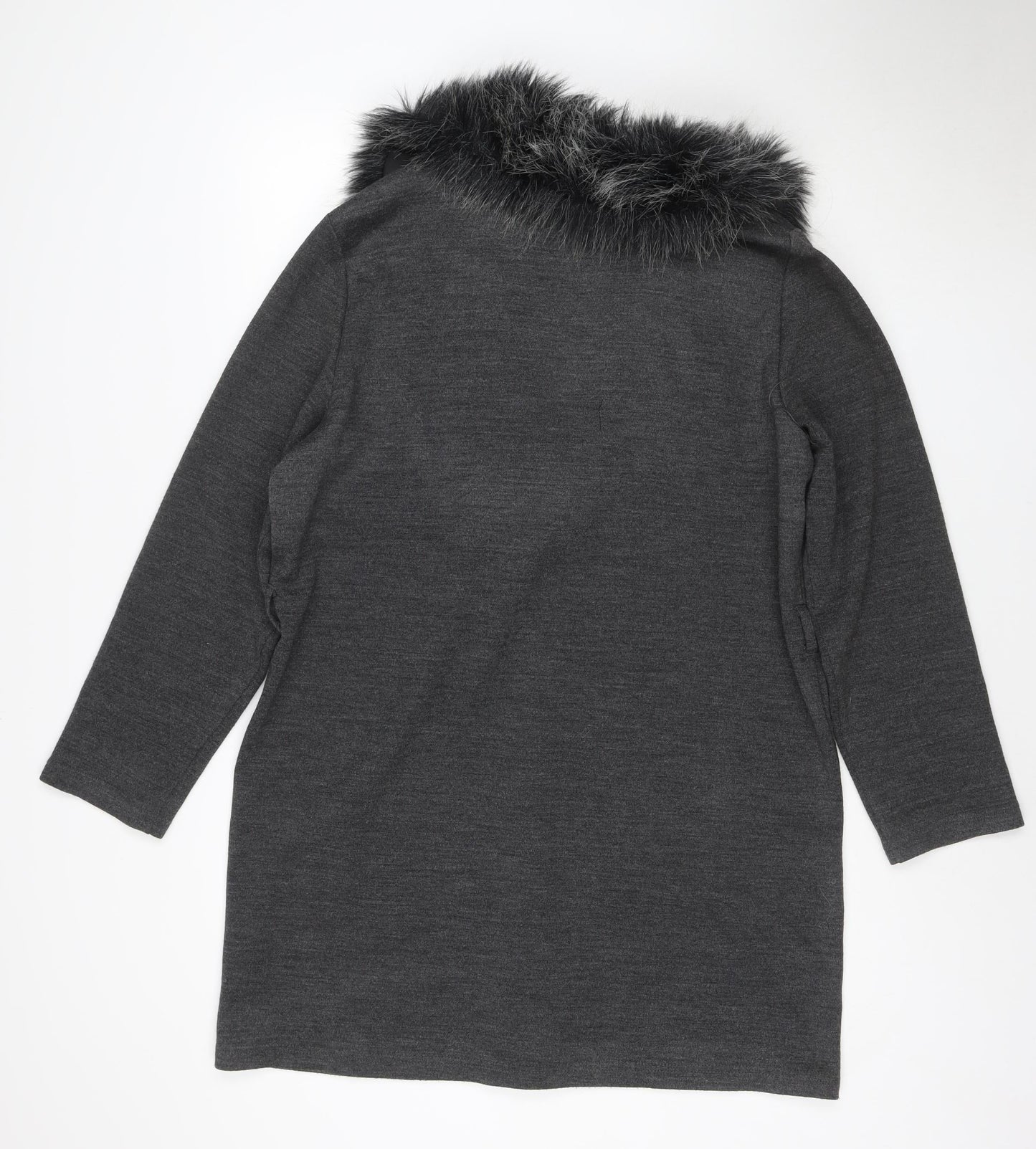 TU Women's Grey UK 18 Faux Fur Trim Overcoat Button Long Sleeve
