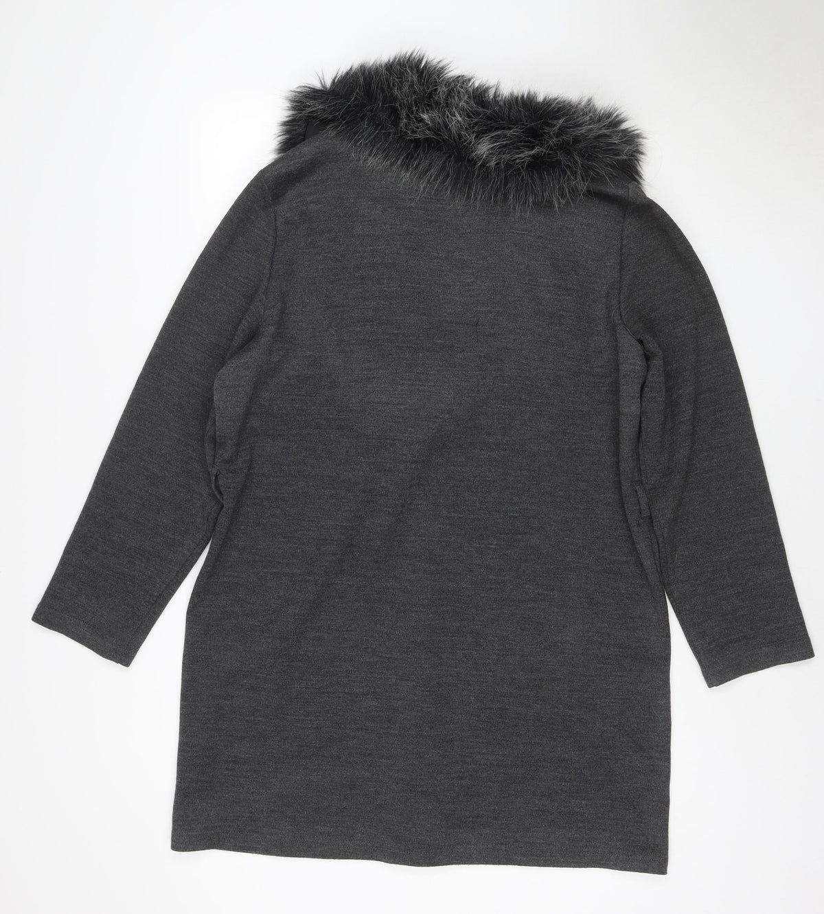 TU Women's Grey UK 18 Faux Fur Trim Overcoat Button Long Sleeve