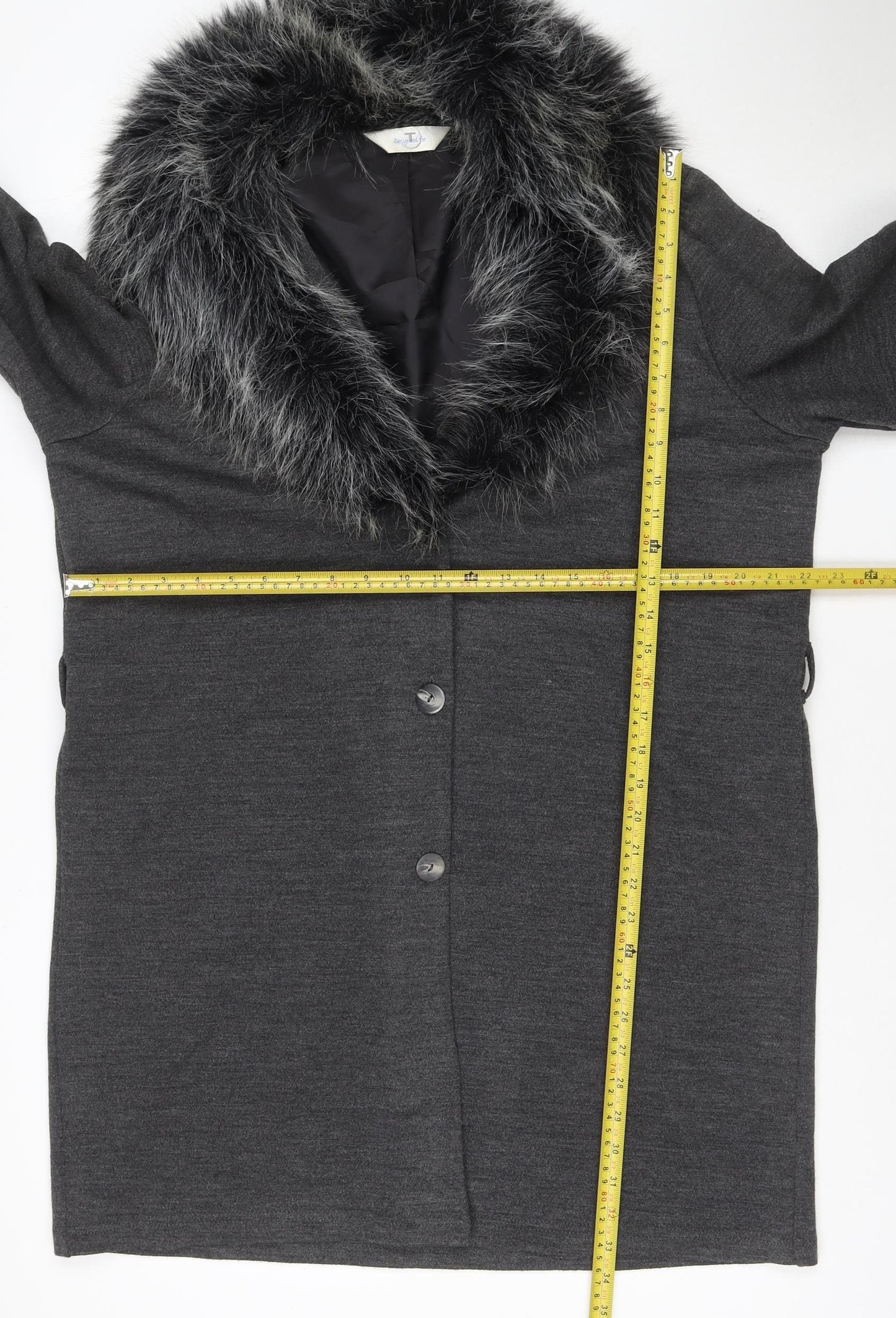TU Women's Grey UK 18 Faux Fur Trim Overcoat Button Long Sleeve