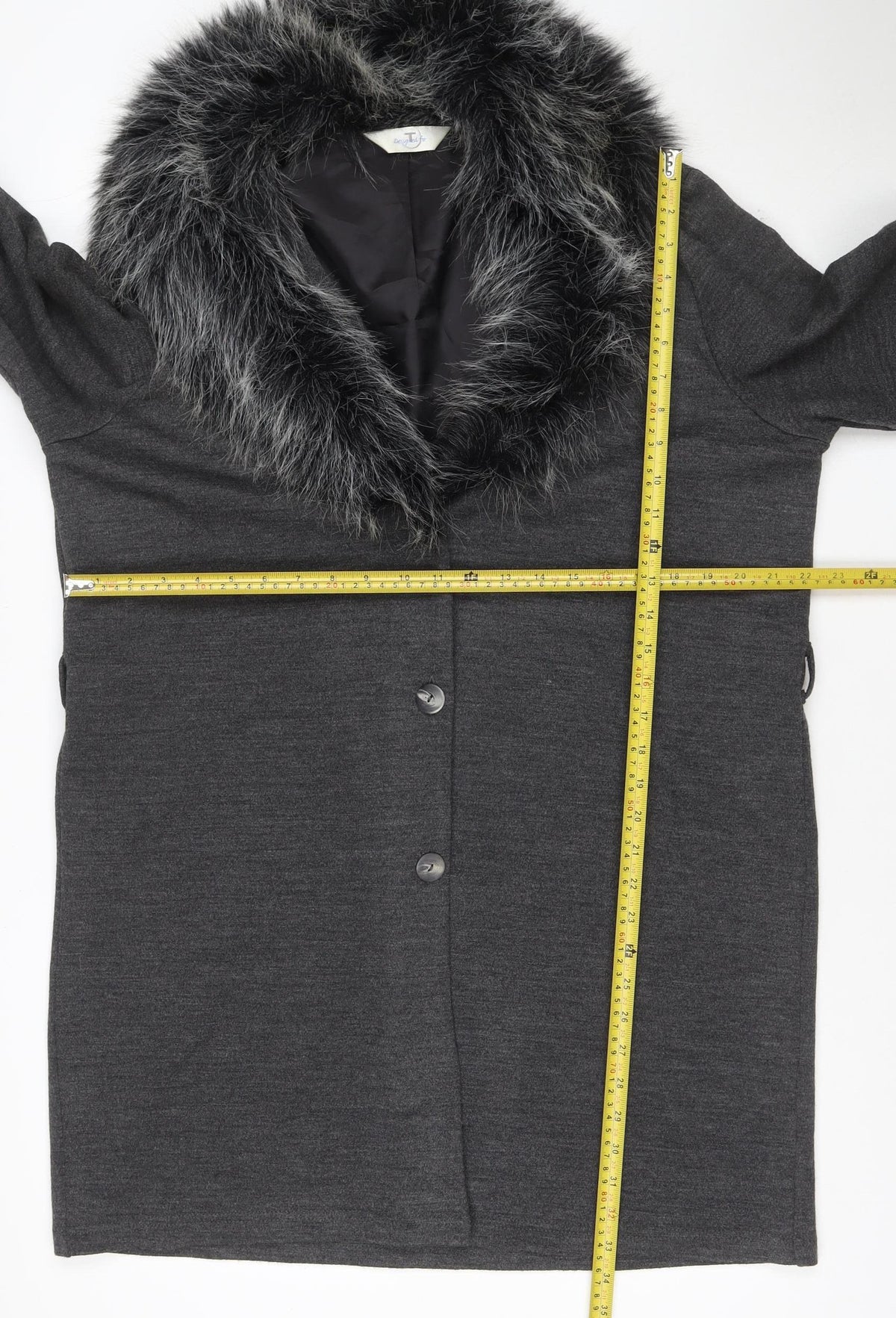 TU Women's Grey UK 18 Faux Fur Trim Overcoat Button Long Sleeve
