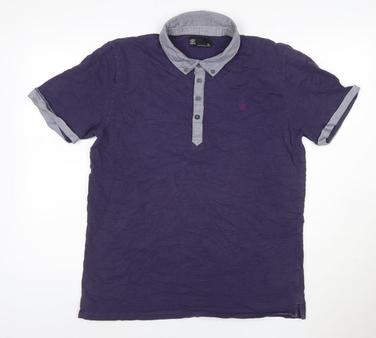 Next Men’s Blue Pink Striped XL Button-Down Collar Polo Shirt