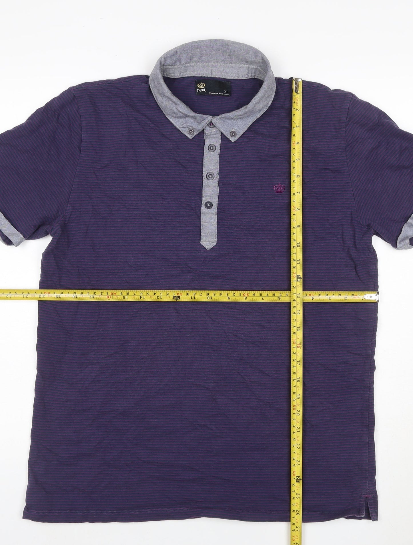 Next Men’s Blue Pink Striped XL Button-Down Collar Polo Shirt