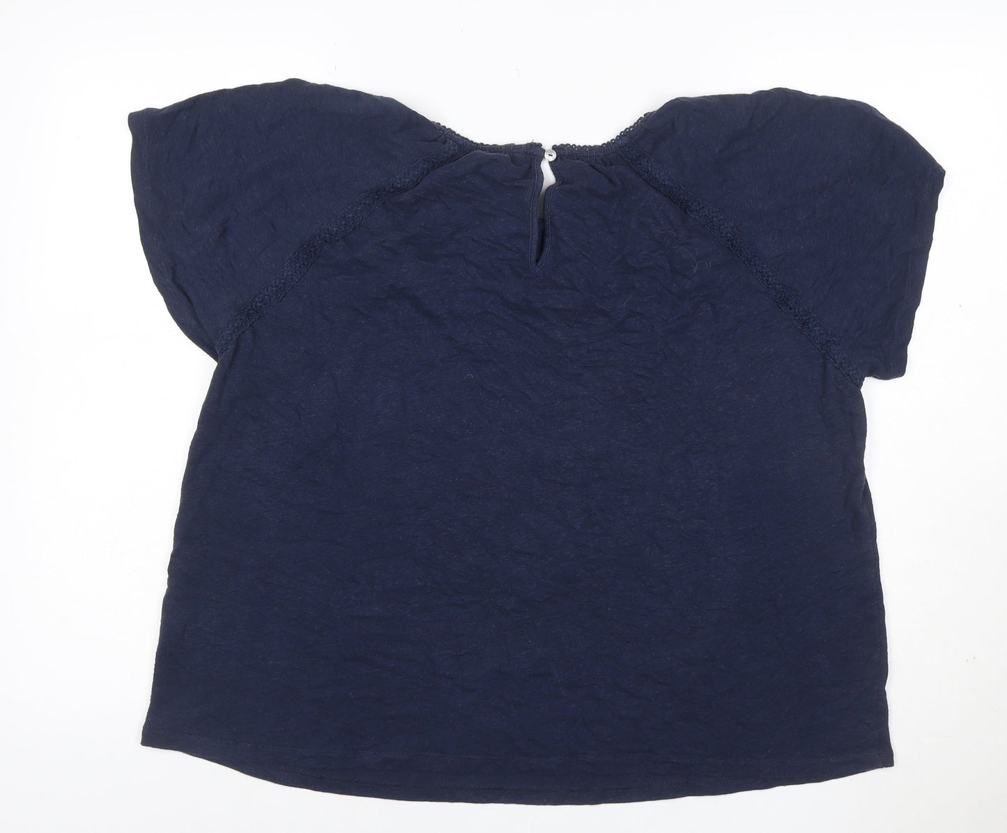Marks & Spencer Women Blue UK 16 Cotton Crochet Cap Sleeve Blouse