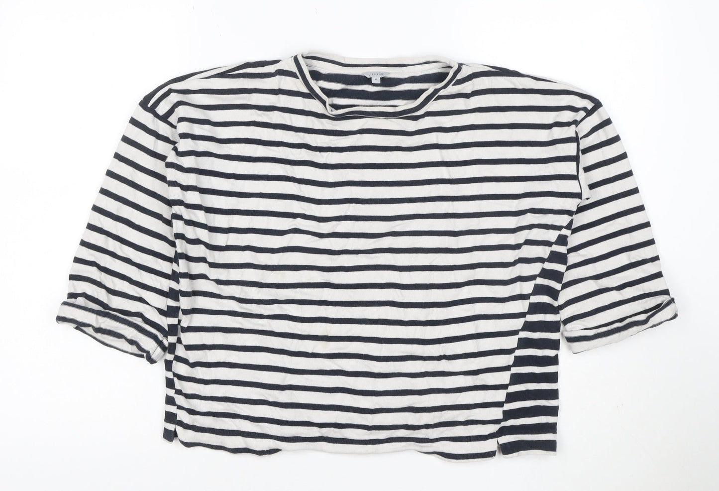 Jigsaw Women Blue White Striped Jersey T-Shirt M 3/4 Sleeve