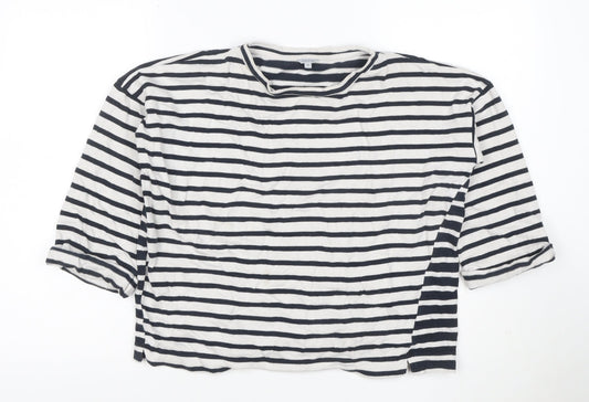 Jigsaw Women Blue White Striped Jersey T-Shirt M 3/4 Sleeve