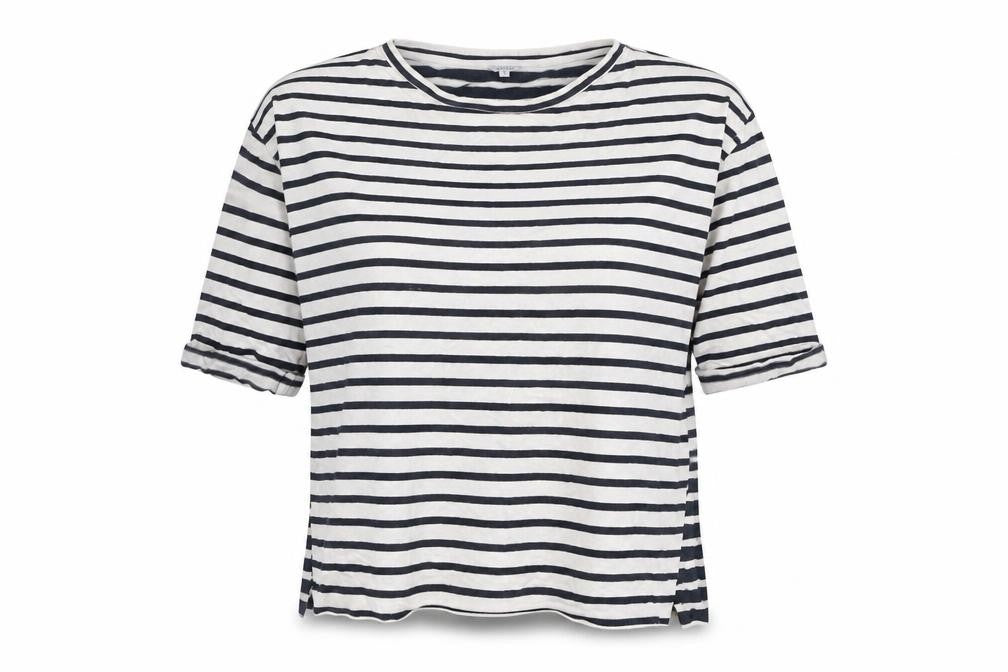 Jigsaw Women Blue White Striped Jersey T-Shirt M 3/4 Sleeve