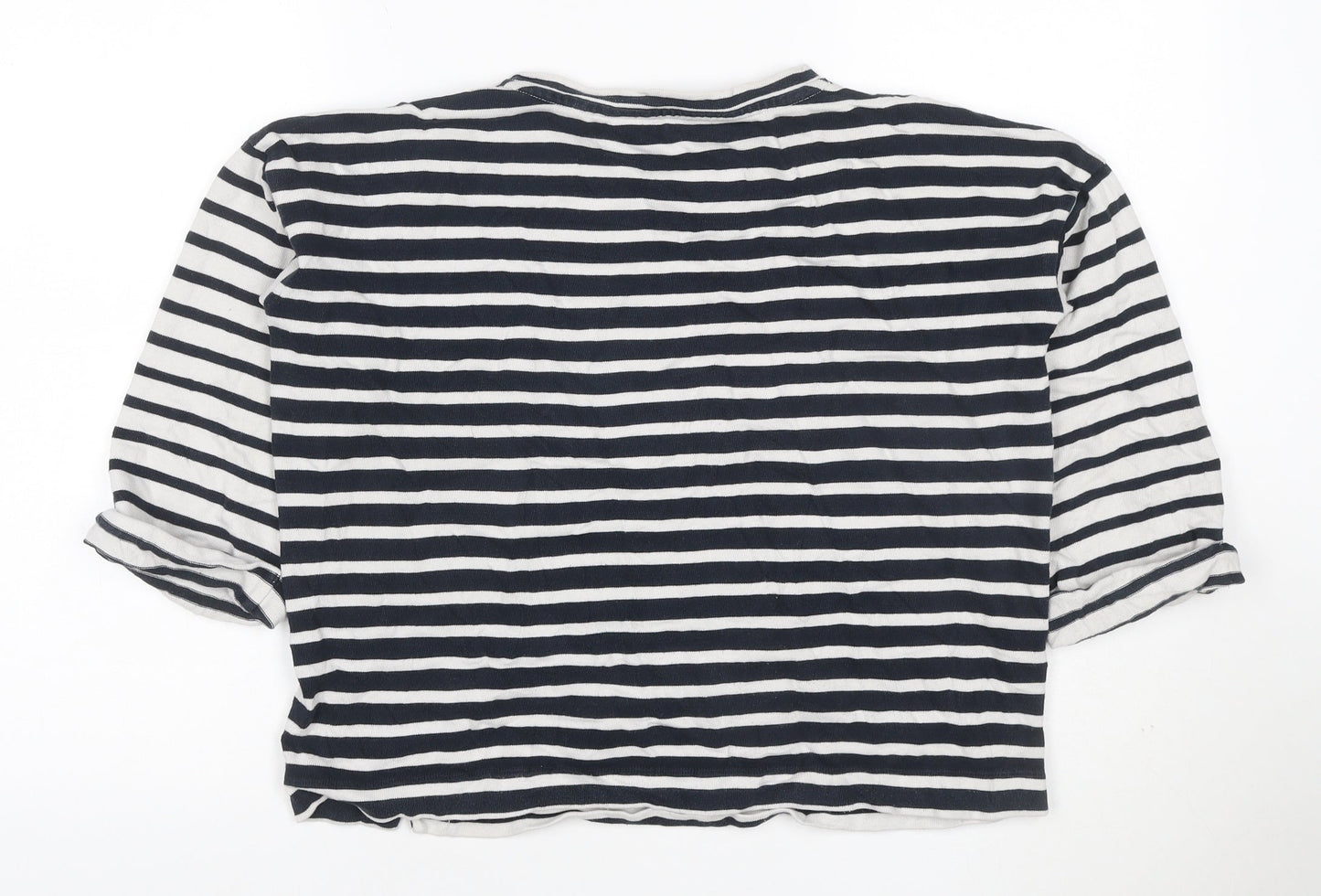 Jigsaw Women Blue White Striped Jersey T-Shirt M 3/4 Sleeve